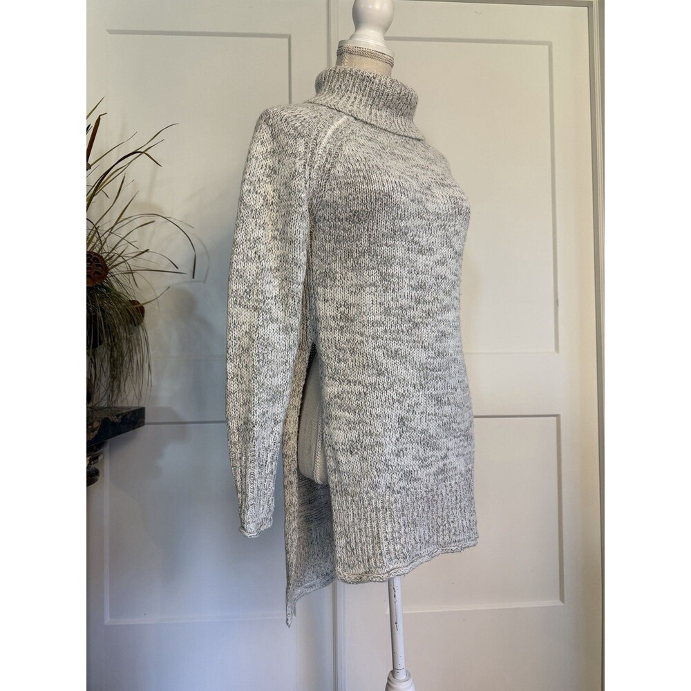 Heather B Sweater Gray Ivory Knit High-Low Mock Turtleneck Pullover Size M $88